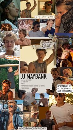 the collage shows many different people in various pictures and words, including one man with sunglasses