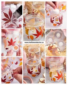 the instructions for making fall leaves in mason jars