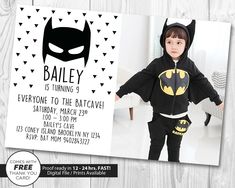 a child's batman birthday party is shown in black and white with the name bailey on it