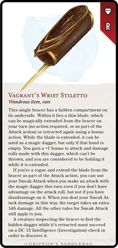 a page from the book vagrant's west stileto with an image of a knife