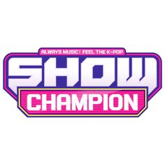 the show champion logo with pink and purple letters on it's left side, in front of a white background