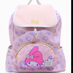 Loungefly Sanrio My Melody Backpack 12” W X 18” H X 6” D Padded Shoulder Straps Separate Laptop Sleeve Water Bottle Pocket Cute Travel Backpack With Standard Design, Cute Travel Backpack For Back To School, Cute Design Backpack For Students, Student Backpack With Cute Design, Cute Travel Backpack, My Melody Backpack, Cinderella Mice, Pastel Floral, My Melody