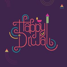 the words happy diwal written in bright colors on a purple background with colorful shapes