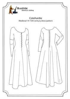 Sewing Pattern-cotehardie Medieval Dress - Etsy Larp Patterns, Medieval Dress Peasant, Medieval Sewing, Viking Apron Dress, Medieval Dress Pattern, Armour Ideas, Medieval Pattern, Medieval Reenactment, Medieval Garb