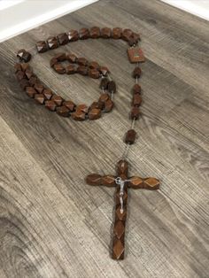 Vintage Oversized Handmade Wall Rosary Wooden Beads & Crucifix 69.5” Long | eBay Wall Rosary, Room Looks, Just Run, Run Out, Fall 2024, Large Wall, Wooden Beads, Rosary, Collectibles