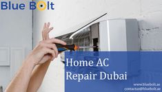 a person is using a tool to repair an air conditioner with the words home ac repair dubai