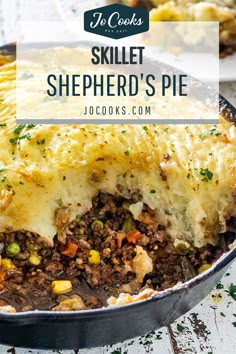 skillet shepherd's pie with text overlay