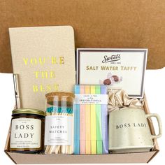 boss-appreciation-day-gifts-sand-and-sea-by-ashley Boss Survival Kit Ideas, Client Appreciation Gifts Salon, Wellness Basket Ideas, Coworker Gift Basket, Christmas Gift For Boss, Bosses Day Cards, Boss Lady Mug, Client Appreciation Gifts, Boss Christmas Gifts