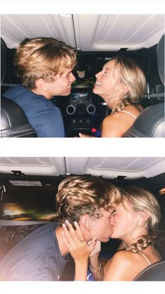 two people are kissing in the back of a car