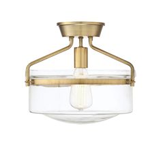 Meridian - One Light Semi-Flush Mount - Msemi - Natural Brass- Union Lighting Luminaires Decor Brass Semi Flush Mount Light, Semi Flushmount, Nice Kitchen, Brass Ceiling Light, Flush Mount Lights, Semi Flush Lighting, Brass Fixtures, Semi Flush Ceiling Lights, Beautiful Spaces