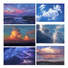 four pictures of clouds in different colors and sizes, each with the same amount of lightening