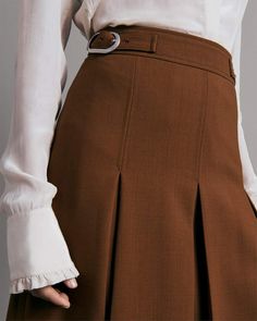 Crafted from a wool and cotton blend, this classic fit, vintage-inspired skirt is high waisted and features inverted box pleats. rag & bone Women's Wool Skirt | Camel Brown, 8 (also in 6). Couture, Pleated Work Skirt, Inverted Box Pleat Skirt, Wool Skirt Pattern, Box Pleats Skirt, Inverted Pleat Skirt, Brown Skirt Outfit, Doll Character, Wool Pleated Skirt