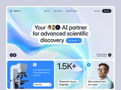 the landing page for an advanced scientific discovery website, with images and captions on it