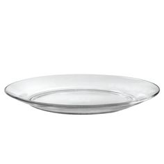 an empty glass plate on a white background