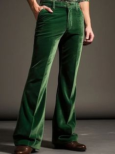 Men's Dress Pants Flared Pants Trousers Suit Pants Velvet Pants Pocket Plain Comfort Breathable Outdoor Daily Going out Cotton Blend Fashion Casual Blue Green 2024 - $24.99 Retro Non-stretch Straight Leg Pants, Slim Fit Pants For Spring Party, Full Length Green Pants For Fall, Winter Fitted Pants In Solid Color, Fitted Winter Pants In Solid Color, Green Solid Color Bottoms For Winter, Fitted Full Length Wide Leg Pants In Solid Color, Green Solid Color Winter Bottoms, Retro Winter Trousers