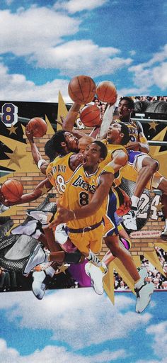 an image of basketball players collaged in the air