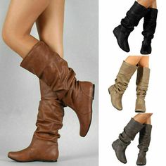 Great shopping ideas for Women Mid Calf Slouch Boots Winter Wide Leg Stretch Flat Riding Comfy Shoes Size, winter shoes Knee High Boots Flat, Womens High Boots, Slouch Boots, Cute Flats, Boots Casual, Leather Boots Women, High Leg Boots, Long Boots, Winter Shoes