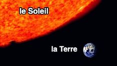 an image of the sun taken from space with caption that reads, le soleil la terre