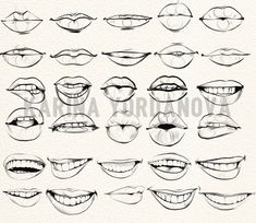 an image of various mouths drawn in pencil