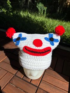 The cutest hat for a pop of color or to show off your clownie side. This hat is 100% acrylic yarn and is perfect for the fall and winter months! 22 inch circumference Clown Crochet, Cute Clown, Crocheting Ideas, Cute Hats, Winter Months, Skull Cap, Crochet Ideas, Fall And Winter, Acrylic Yarn