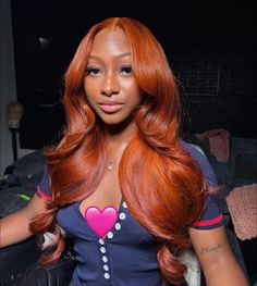 Dark Ginger Wig Black Women, Ginger Hair Side Part, Ginger On Dark Skin Black Women, Ginger Wig Styles, Ginger Sew In Weave Black Women, Ginger Hair On Dark Skin Black Women, Trendy Colored Hair, Ginger Hairstyles Black Women, Color Hair Ideas For Black Women