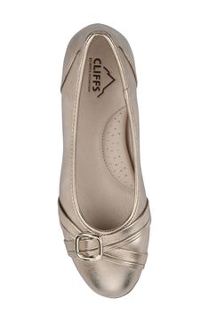 A well-cushioned footbed supports your stride in very versatile round-toe flat refined by overlapping straps and a silvery square buckle. Synthetic upper/textile ining/rubber sole Imported White Mountain, Womens Flats, Nordstrom Rack, Gold Metal, Rubber Sole, Nordstrom, Buckle, Square, Gold