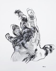 a black and white drawing of a person's hand