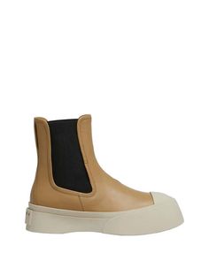 The cream nappa leather pablo chelsea boot by marni is a chunky platform boot featuring a chunky fabrication and marni logo on the back.    -   upper: 100% calf leather  - lining: 100% ovine leather  - inside: 100% ovine leather  - sole: 100% rubber  -  made in italy    title tag  marni chelsea boot | showroom    custom label 0  welcome15    google product category  apparel & accessories > shoes > boots    age group  adult    gender  female    custom product  false    color  cream    condition Ankle Flats, Platform Boots Chunky, Brown Chelsea Boots, Botas Chelsea, Custom Label, Boot Pumps, Chunky Platform, The Cream, Chelsea Boot