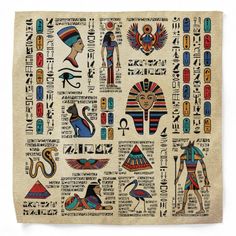 an egyptian themed towel with egyptian symbols on it