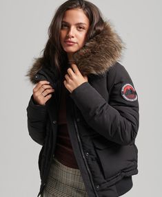 Superdry Everest Bomber Jacket  - Women's Super Dry Coat, Superdry Jacket, Jacket Outfit Women, Superdry Women, Black Puffer Jacket, Puffer Jacket Women, Black Puffer, High Collar, Designer Outfits Woman