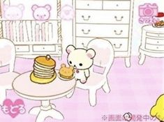 there is a teddy bear eating cake in the room