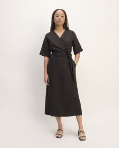 The Linen Short-Sleeve Wrap Dress Dvf Wrap Dress, Spring Summer Capsule Wardrobe, Linen Wrap Dress, Womens Wrap Dress, Black Short Sleeve Dress, Black Linen Dress, Summer Capsule, Summer Capsule Wardrobe, Black Wrap