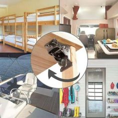 there are pictures of different rooms with bunk beds and other things in the room,