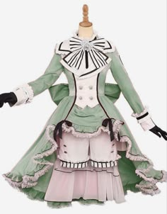 Anime Green Outfit, Green Outfit Drawing, Green Prince Outfit, Green Fantasy Outfit, Kawaii Green Outfits, Green Fantasy Costume For Cosplay Events, Fancy Green Dress, Genshin Outfit Ideas