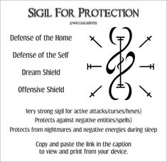 the sigiln symbol for protection is shown in black and white, with text below it