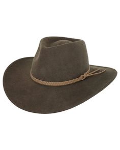 The Cooper River is rugged and elegant made with western flair and a light brown band with subtle white stitching tied together with a signature Outback pin. Rugged Curved Brim Hat For Ranch, Rugged Ranch Hat With Curved Brim, Rugged Brown Fedora With Curved Brim, Rugged Brown Fedora With Flat Brim, Brown Rugged Fedora With Curved Brim, Brown Rugged Fedora With Flat Brim, Rugged Fedora Hats For Ranch, Classic Brown Felt Hat For Rodeo, Western Wool Hat Bands For Ranch