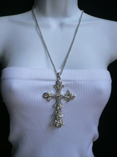 Big Cross, Silver Cross Necklace, Y2k Accessories, Big Necklace, Accessory Jewelry, Moda Paris, Shape Geometric, Dope Jewelry, Chain Fashion