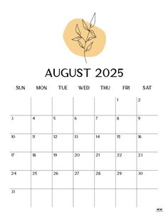 the august 2020 calendar with a plant on it