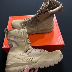 Nike Sfb Field 2 8" Tactical Military Combat Boots Desserts Ao7507-200 Men’s Size 15 Brand New Missing Lids Nike Combat Boots Outfit Men, Tactical Brown Hiking Boots, Khaki Tactical Boots For Outdoor Work, Nike Boots With Vibram Sole For Outdoor Work, Nike Work Boots With Vibram Sole For Outdoor, Nike Combat Lace-up Boots, Nike Tactical Leather Boots, Nike Combat Boots With Reinforced Toe, Nike Combat Boots With Reinforced Toe For Outdoor Work