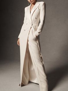 Wide Leg Pant Suit, Party Kleidung, Long Blazer, Pant Suit, Wide Leg Pant, Blazer Dress, Coco Chanel, Long Coat, Straight Leg Pants