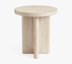 a round wooden table on a white background