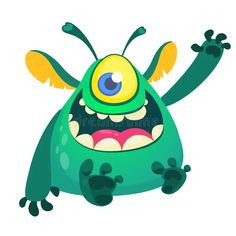 a green monster with big eyes and large teeth, cartoon character royalty illustration on white background