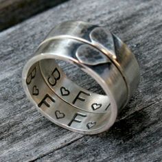 Sterling Silver Heart Ring Set - Personalized Friendship Ring Set - Custom Friendship Rings Bff Rings, Best Friend Rings, Half Heart, Bff Jewelry, Friend Rings, Friendship Ring, Heart Rings, Friend Jewelry, Silver Heart Ring