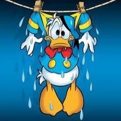 an image of a cartoon character hanging from clothes line with water droplets on it's feet