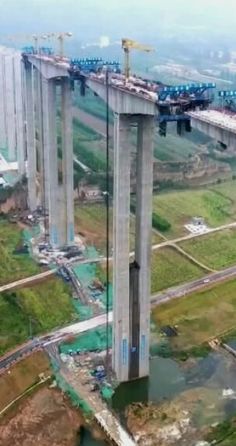 an aerial view of a bridge under construction