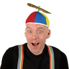 Grab everyone's attention, donning this elegant accessory. Believe you can fly with this spin in the wind-cyclone propeller party hat. Make way home for elegant additions to win everyone's praise. Product Features: Pack of 12 vibrantly colored hats. Propeller beanie party hat comes with a multi-color hat . Has a gold propeller that spins and an elastic chin strap. Hat is designed to turn and spin as you walk, run, or ride your bike. Great accessory for a theme party or Halloween . Dimensions: on Propeller Hat, Nerd Costumes, Yellow Color Combinations, Tweedle Dum, Tweedle Dee, Hat Aesthetic, Mad Hatter Tea Party, Party Kit, Party Hat