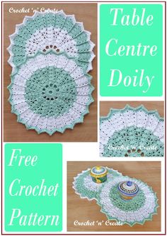 crochet table centre doily with free pattern on the top and bottom, along with instructions to make it