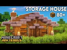 an image of a house in minecraft with the words storage house 80 + on it