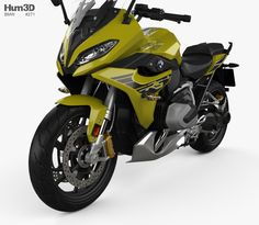 a yellow and black motorcycle on a white background with the words hum 3d above it