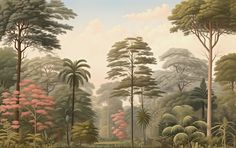 a painting of trees and plants in a forest